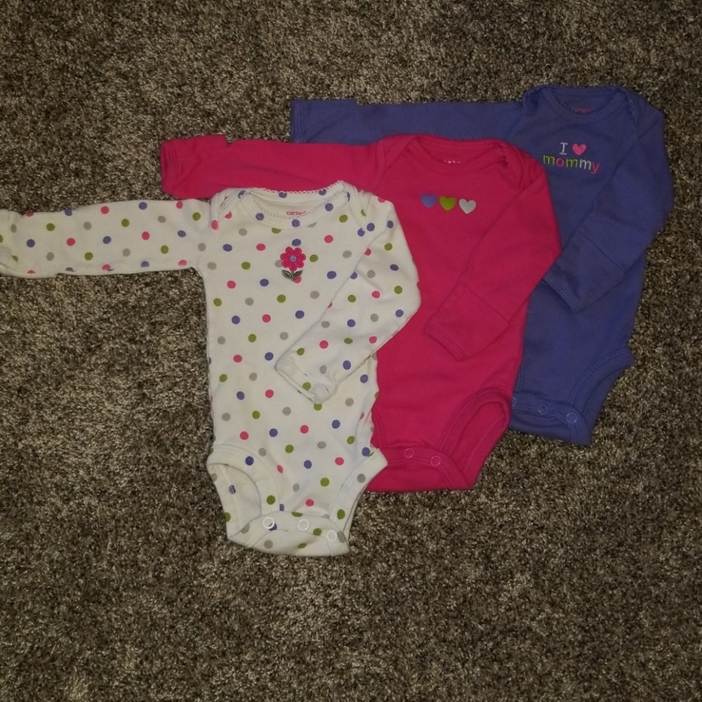 Set of 3 NB Long Sleeved Carter's Onesies